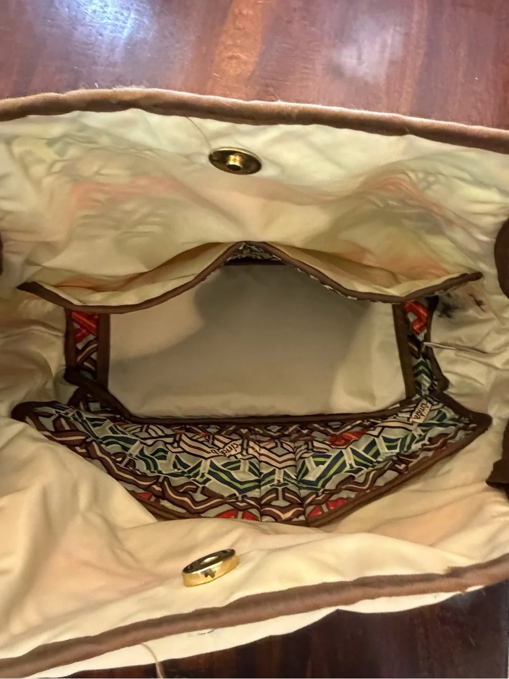 by B. Cream Quilted Shoulder Bag with Patterned Trim